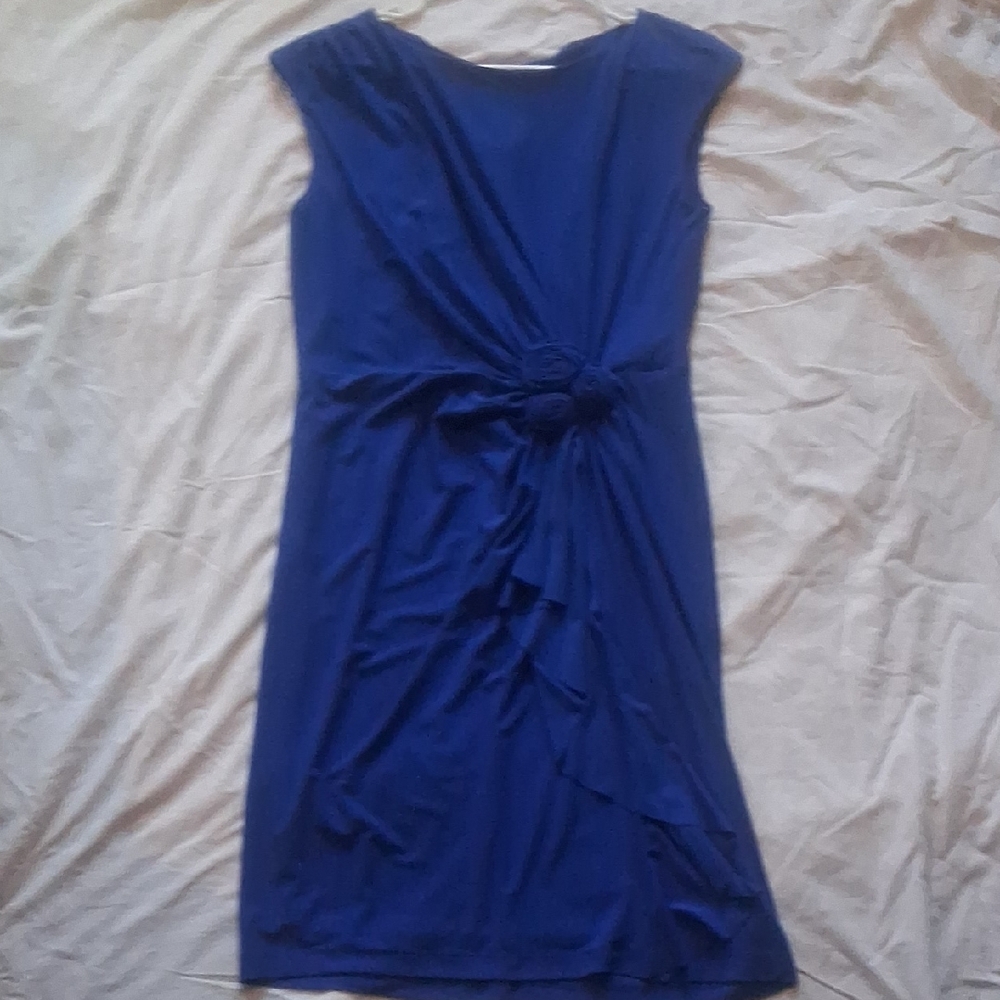 Jones New York Blue Ruched Asymmetrical Cocktail Dress
